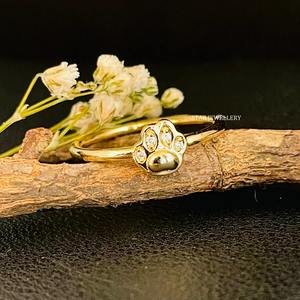 Bague de patte de chien en diamant naturel en or massif 14 carats. - Product Image 2