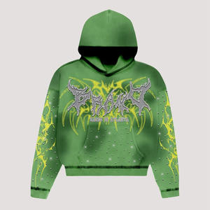 2025 gros strass surdimensionné poids lourd 100 coton lavage à l'acide soleil délavé hommes sérigraphie sweats à capuche - Product Image 1