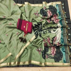 Sari en coton Muga doux de qualité supérieure VASTRA COTTAGE avec pallu en lotus à tissage classique, bordure en zari, tissages en lotus, contraste avec le chemisier - Product Image 6