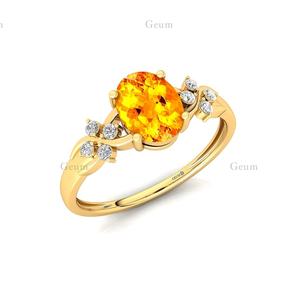 แหวนเพชรสีเหลืองมะนาวธรรมชาติทรงวงรีทรงรีสีทอง14K คุณภาพเยี่ยมและได้รับการรับรองจาก IGI เพชรสีขาวแหวนเจ้าสาวแท้ - Product Image 4