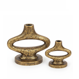Bougeoir en métal moulé de style moderne du milieu du siècle, finition bronze rustique, candélabre abstrait, Noël personnalisé - Product Image 2