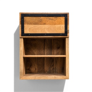Nexa Solid Mango Wood Half Open Wall Kitchen Cabinet | Modern Industrial Kitchen <b>Storage</b> <b>Unit</b> | Upper Cabinet <b>Black</b> Metal Frame - Product Image 1