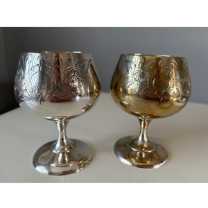 Copas de vino de metal elegantes copas de latón chapadas en plata vintage hechas a mano - Product Image 2