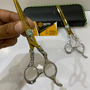 PURE 440C GOLD nouveauté droitier haute qualité ciseaux de coiffure Dragon poignée en acier inoxydable PU pochette en cuir Sharp - Product Image 4