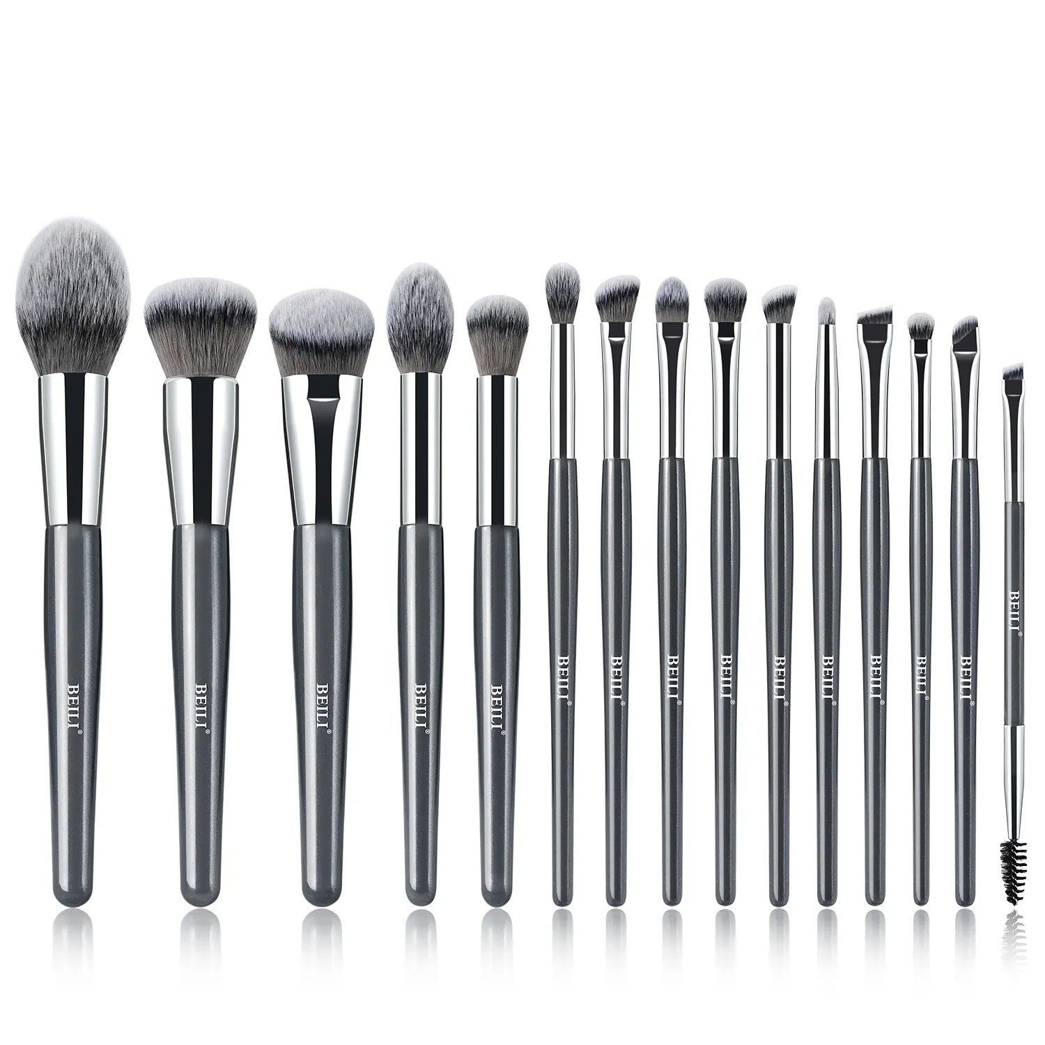 BEILI Professional China Großhandel 15 Stück grau Kosmetikgeräte Make-Up Pinsel Stiftung Lidschatten-Vermischungspinsel-Set Make-Up