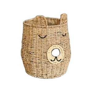 Cesta de almacenamiento de algas marinas naturales de ratán, cesta de jacinto de agua con cara de Animal, cesta de mimbre para almacenamiento de juguetes, decoración del hogar - Product Image 1