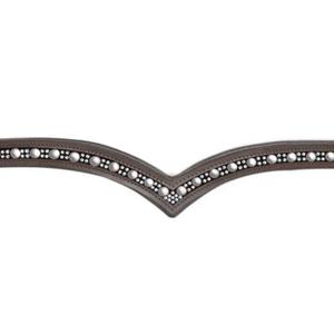 Bande de front de cheval en cuir en forme de V faite à la main personnalisée conçue avec une rangée de pierres précieuses et de perles chaîne bride bande de front - Product Image 3