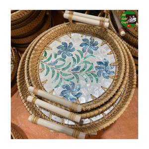 Plateau de service en mosaïque de rotin tissé, plateau de service en rotin tissé à la main avec incrustation de nacre scintillante en provenance du Vietnam - Product Image 3