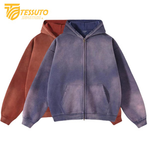 Sweat à capuche délavé à l'acide rouge et violet pour hommes Sweat à capuche en coton respirant délavé à l'acide Casualwear Sun Fade Zipper Hoodie - Product Image 1