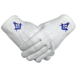 Gants Master Mason Blue Lodge avec broderie à la machine en coton blanc Regalia de franc-maçon avec cuir et tissu de fond de teint - Product Image 6