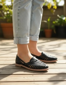 Chaussures plates Huarache pour femmes, mocassins en cuir tressé, à enfiler, légères, respirantes, tendance, chaussures de marche décontractées - Product Image 6