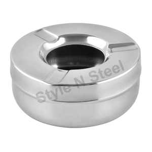 ที่เขี่ยบุหรี่โลหะสแตนเลสทรงกลมพร้อมฝาปิดอุปกรณ์เสริมการสูบบุหรี่ทองแดงสไตล์คลาสสิกที่กำหนดเอง - Product Image 1