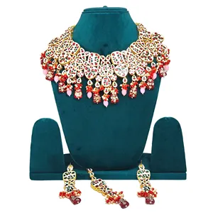 Ensemble de bijoux de mariée plaqué or 24 carats rouge et rose pour femmes et filles, avec zircon et pour mariage - Product Image 4