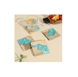 Dessous de verre en résine et bois pour bureau à domicile et sous-verres en liège pour forme ronde et vente - Product Image 4