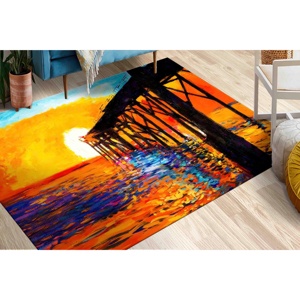 Alfombra Dock Sunset Landscape: Alfombra Decorativa Antideslizante de Estilo Costero, Alfombra de Chenilla - Product Image 1