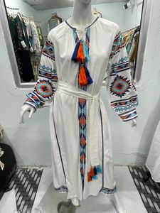 Maxi vestido de algodón 100% tejido con bordado pesado para mujer, manga corta, verano largo, ropa informal gitana, cintura Natural lavable - Product Image 2