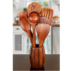 Meilleure vente bois d'acacia avec émail imprimé vaisselle cuillère et fourchette cuisine service de salade outils de mariage fête et maison - Product Image 3