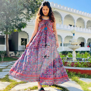 ชุดเดรสวินเทจลายดอกไม้วินเทจสไตล์ยิปซีฮิปปี้ชุดเดรสชิ้นเดียวน้ำหนักเบาแบบอินเดีย - Product Image 1