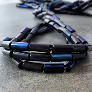 Elegant Blue & Black Table Cut Design Czech Glass <b>Bugle</b> <b>Beads</b> High Quality Crystal Lampwork for Wholesale Bulk Supply - Product Image 1