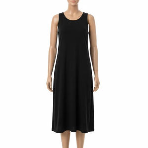Vestido informal liso sin mangas en poliéster algodón tela suave ropa de mujer cómoda ropa de oficina diaria traje de moda - Product Image 1