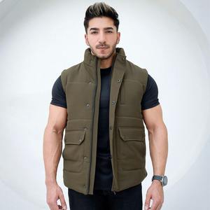 Venta caliente de los hombres de invierno sin mangas Puffer chaleco Stand Collar Reversible personalizado lienzo impresión OEM servicio - Product Image 3
