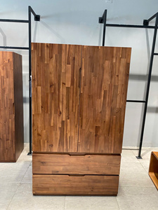 Armoire simple porte en bois d'acacia marron, meuble de rangement moderne pour chambre à coucher, armoire en bois minimaliste - Product Image 3