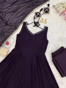 Ensemble de robe Anarkali noir léger pour femmes pantalon Dupatta miroir dentelle travail bordure Style traditionnel tissu Georgette pour les fêtes - Product Image 5