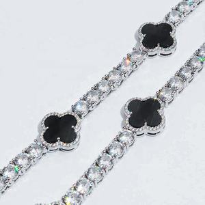 Cadena de tenis de trébol de plata 925 chapada en rodio con diamantes rellenos que pasan la prueba del diamante, joyería fina de Hip Hop para hombres y mujeres - Product Image 3