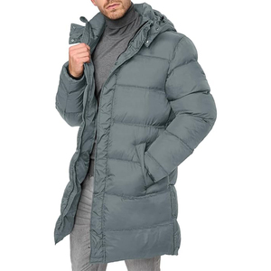 Abrigo largo de invierno personalizado para hombre, chaqueta acolchada con capucha, cálida, de moda, proveedor de fábrica, venta al por mayor, abrigos de plumón OEM con bolsillos - Product Image 1
