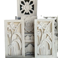 Sculpture en pierre de Bali, Indonésie, moderne, sculptée à la main, motif floral beige, art en pierre naturelle, relief mural, décoration pour hôtel, villa