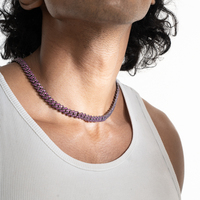 Chaîne cubaine de luxe de 8 mm, sertie de rubis étincelants, plaquée rhodium, bijoux religieux chrétiens pour les fêtes, motif de forme pour les amoureux