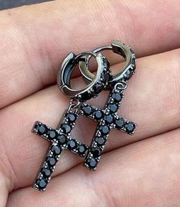 Pendientes Colgantes de Cruz Oxidada Negra en Plata de Ley 925 con Diamantes Simulados, Joyería de Moda para Mujer, Personalizados - Product Image 2