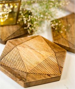 Brown mango wood <b>trivet</b> geometric pattern nonslip tabletop heat resistant <b>pan</b> & hotpot protecting for home kitchen dining table - Product Image 2