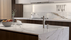 Custom Eco-Friendly Fire Resistant Contemporary Kitchen Bathroom Vanity <b>Tops</b> Calacatta Quartz Stone Countertops Prefab Cut 1 - Product Image 1