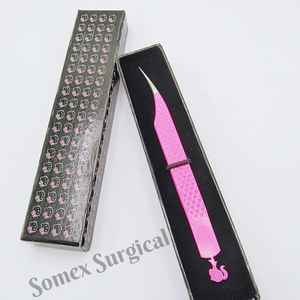 Pinces à épiler professionnelles de haute qualité en acier inoxydable pour cils de poupée, poignée diamantée avec pointes en fibre pointues pour extensions de cils - Product Image 5