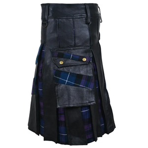 Kilt utilitaire hybride noir de luxe pour hommes, costume écossais pour hommes, vente en gros de kilts en cuir, service OEM - Product Image 2