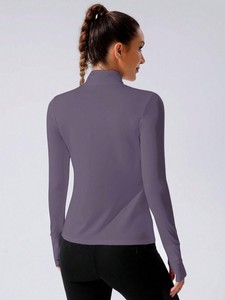 Mujeres Quarter Zip Athletic Top manga larga Slim Fit camisa de entrenamiento secado rápido Yoga Running Activewear Stretch Sportswear al por mayor - Product Image 2