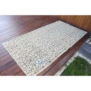 พรมวินเทจลายแอคเซนต์ ขนาด 3.4x6.4 ฟุต พรมตุรกี พรมขนสัตว์สีขาวน้ำตาลลายนามธรรม - Product Image 2