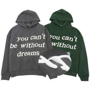 เสื้อฮู้ดสำหรับผู้ชายโอเวอร์ไซส์ผ้าฝ้าย100% แบบสวมศีรษะพิมพ์ลายพัฟ3D โลโก้ออกแบบได้ตามที่ต้องการ - Product Image 3