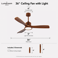 Ventilateur de plafond moderne de 36 pouces avec lumière, en bois massif, moteur DC silencieux, télécommande, pour espaces intérieurs, en stock aux États-Unis