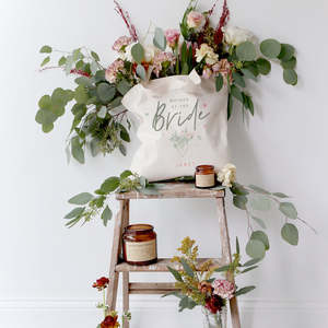 Personalized Floral Name Tote Bag Mother of the Bride Wedding Cotton Canvas Open Closure Solid Color Pattern - Product Image 3