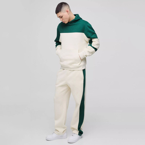 Ensemble de survêtement deux pièces de haute qualité avec logo personnalisé, coupe classique, blocs de couleur, capuche et pantalon de jogging, streetwear pour hommes - Product Image 1
