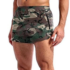 Pantalones cortos deportivos para correr de lona para hombre, transpirables, para correr, con cierre de cintura elástica, patrón sólido - Product Image 5