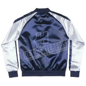 Chaqueta de satén con cuello de béisbol y logotipo personalizado al por mayor para hombre, chaqueta de satén con dobladillo acanalado y cremallera completa a prueba de viento para hombre - Product Image 6