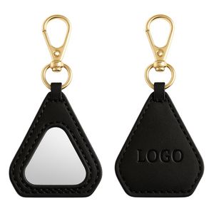 Custom Logo Compact Mirror <b>Keychain</b> Pu <b>Leather</b> Keyring - Product Image 3