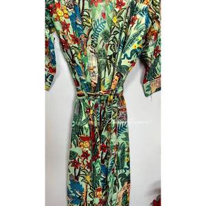 Robe de chambre artisanale bohème style kimono en coton imprimé au bloc, douce et durable, motif animal, pour l'été et la détente à la maison - Product Image 2