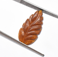 Sculptures de feuille d'ambre naturel 18X9mm feuille sculptée sur une dentelle 2.15 Cts Pologne cristal d'ambre baltique