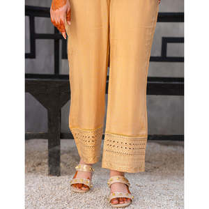 NECLA Women's Casual for Raw <b>Silk</b> Embroidered Trouser Breathable Crepe High Waist Mid Waist Wide Leg Cargo <b>Pants</b> for Summer - Product Image 1