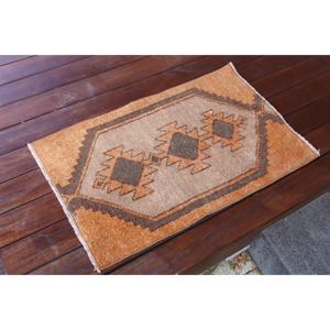 Vintage Patchwork Rug 1.5x2.5 ft Small Eco Friendly <b>Brown</b> Orange <b>Wool</b> Latex Backed Rug - Product Image 2