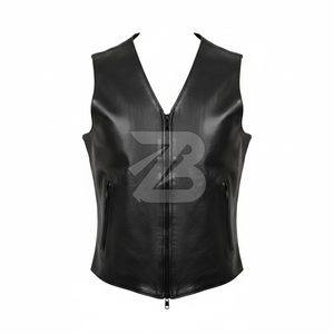 Chaleco de Cuero Genuino para Hombre al por Mayor, Cuello en V, Cierre Frontal con Cremallera, Estilo Biker Minimalista, Marca Privada OEM - Product Image 6